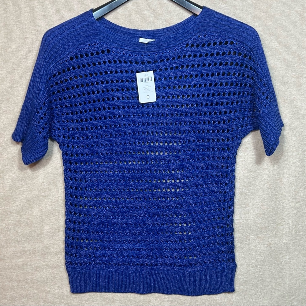 Chico's Halo Pullover Knit Sweater Blue Women’s Sz. 0 (Small) Short Sleeve NWT